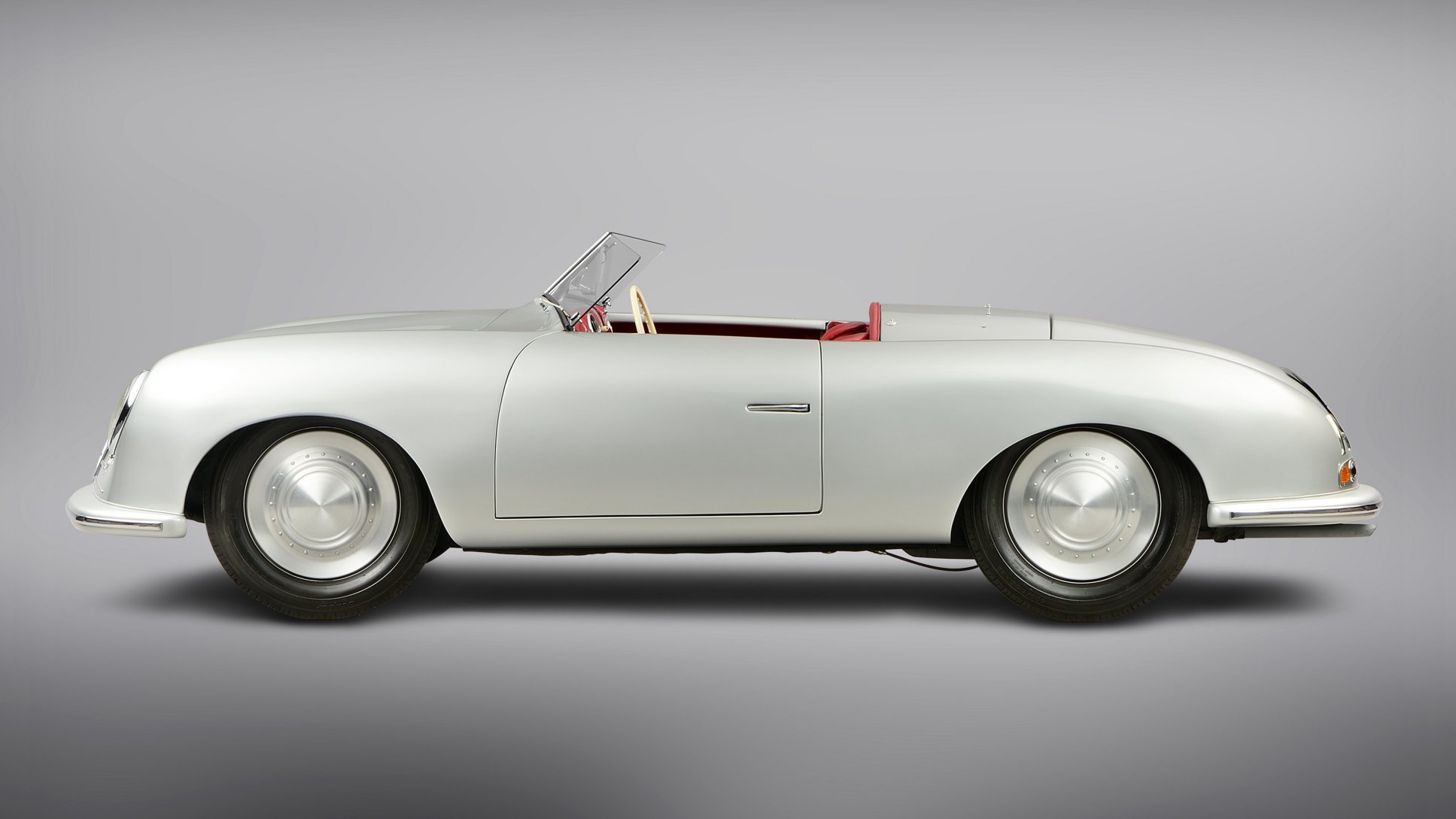 Porsche 356 No. 1 Roadster in a later Porsche Museum studio photograph. This is not a photograph taken in 1948.
