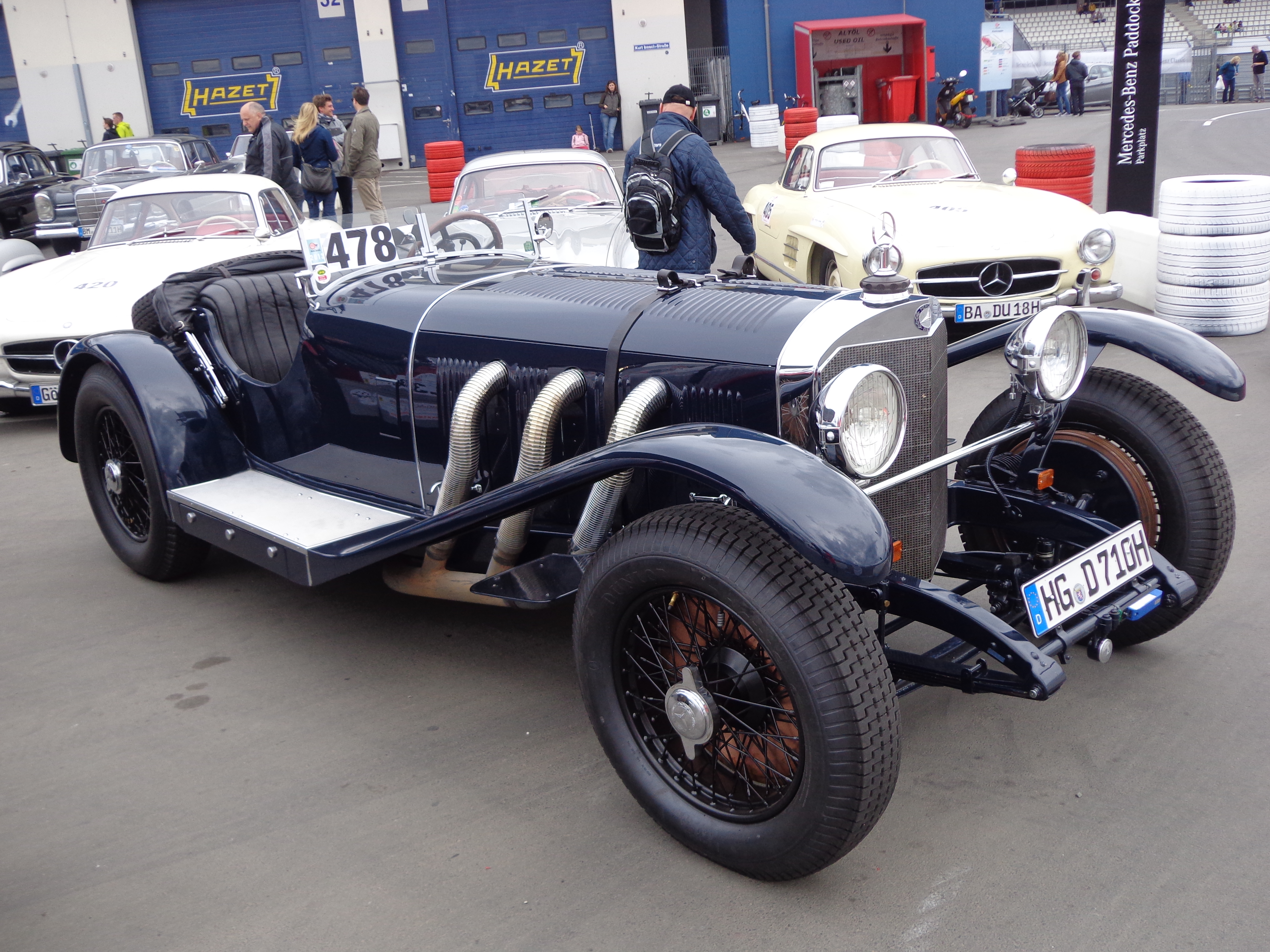A Mercedes SSK photographed at the Nürburgring in 2013. This is a modern event photograph, not an image taken in 1928; the source does not establish this car’s complete chassis or restoration history.